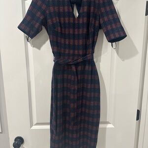 Maggy London Checkered Navy and Red Midi Dress